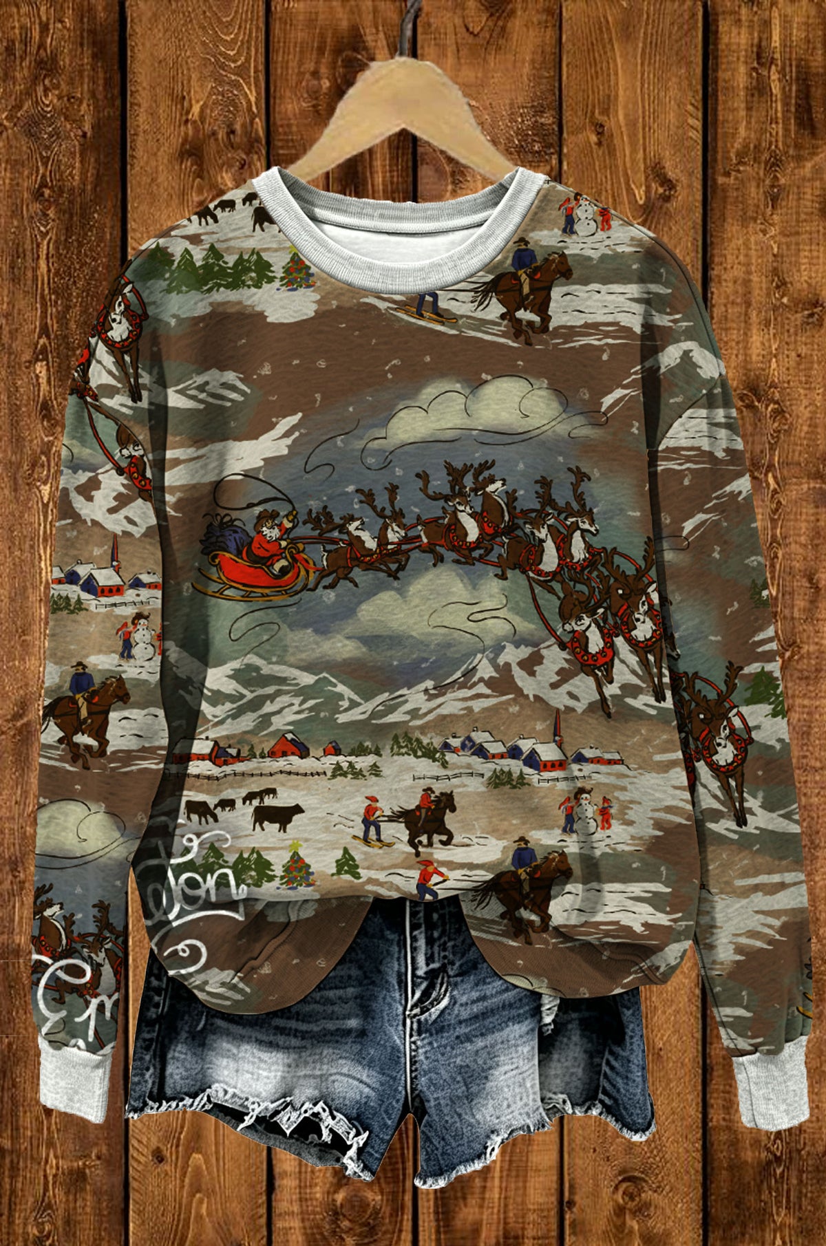 Cowboy Santa Western Christmas All Over Print Crewneck Sweatshirt