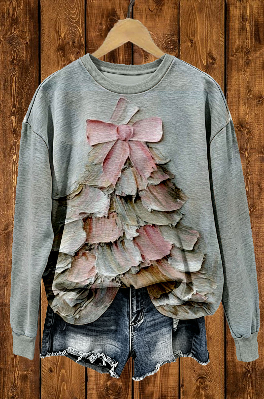 Vintage Christmas Tree Oil Painting Crewneck Sweatshirt