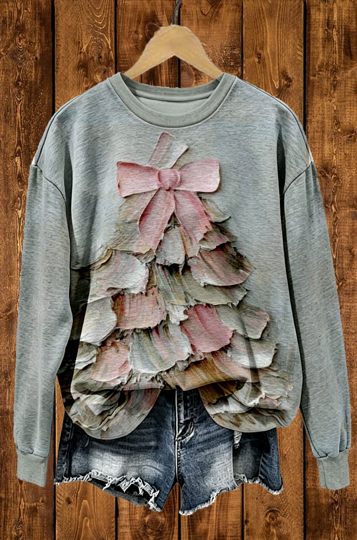 Vintage Christmas Tree Oil Painting Crewneck Sweatshirt