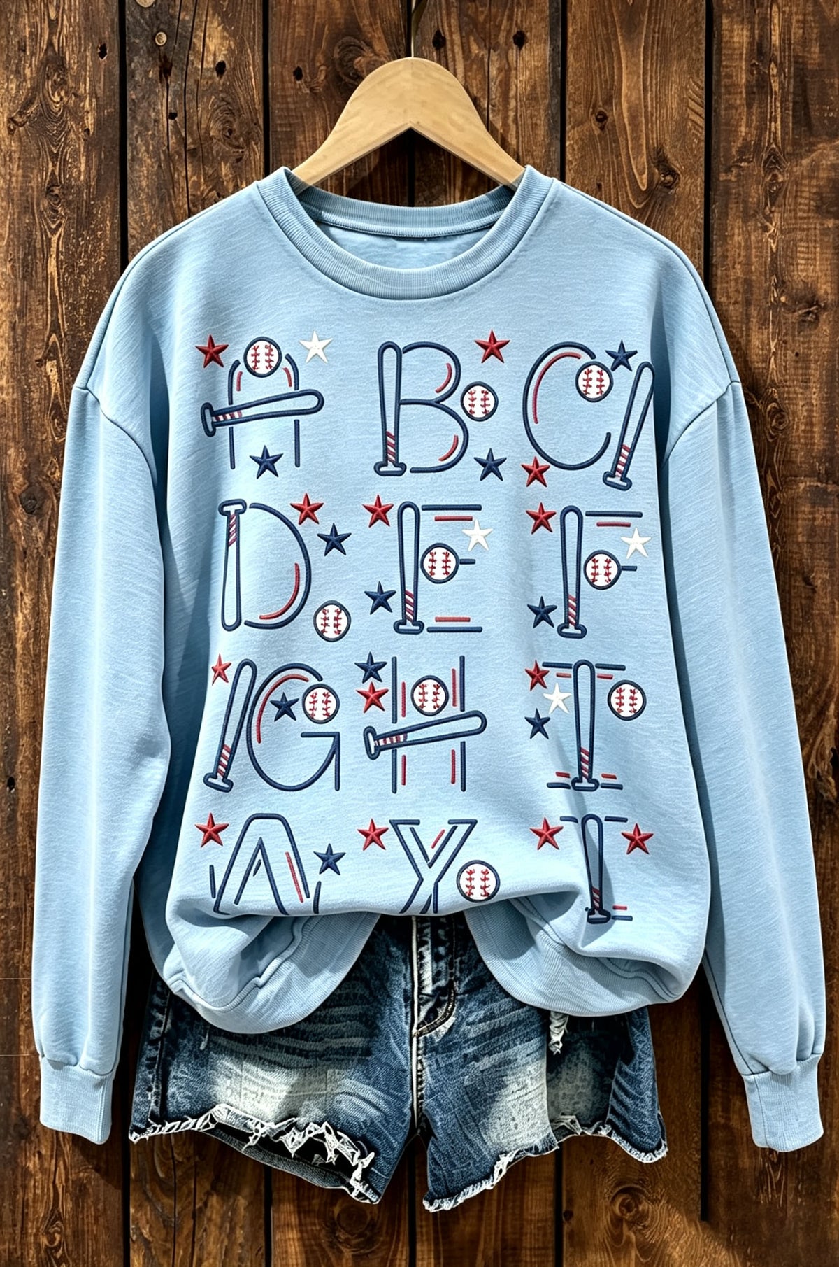 Baseball Bat Alphabet ABC Crewneck Sweatshirt