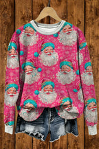 Pink Vintage Santa All Over Print Sweatshirt