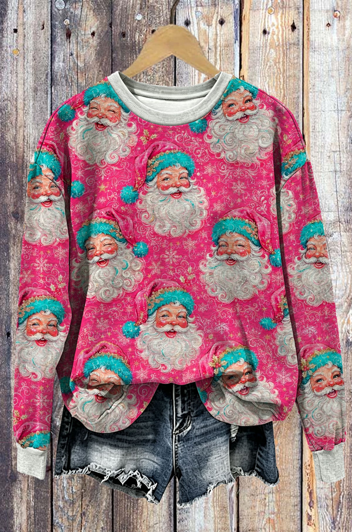 Pink Vintage Santa All Over Print Sweatshirt