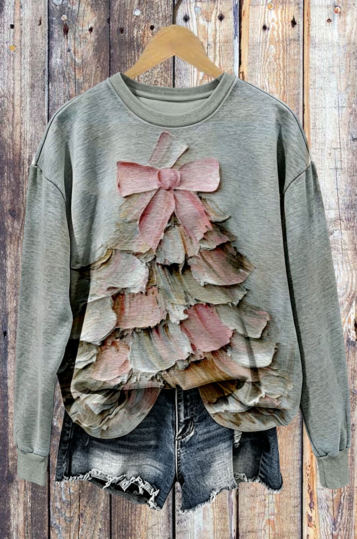 Vintage Christmas Tree Oil Painting Crewneck Sweatshirt