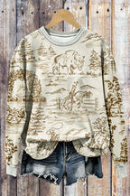 Vintage Western Cowboy Bison Sketch Crewneck Sweatshirt,