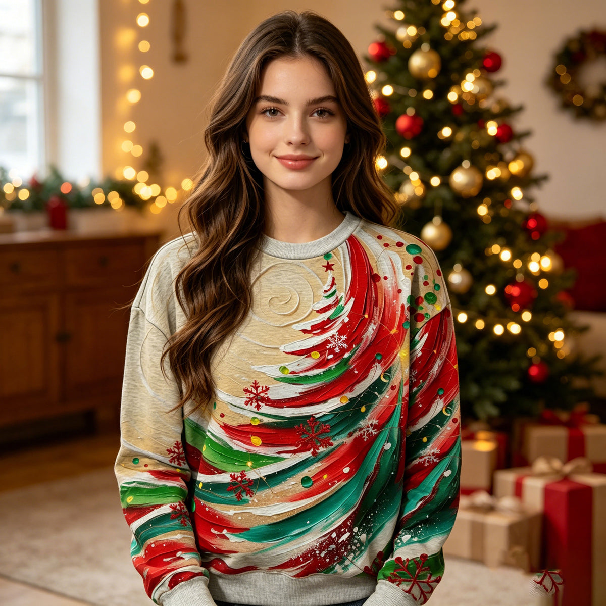 Abstract Christmas Tree Graphic Sweatshirt