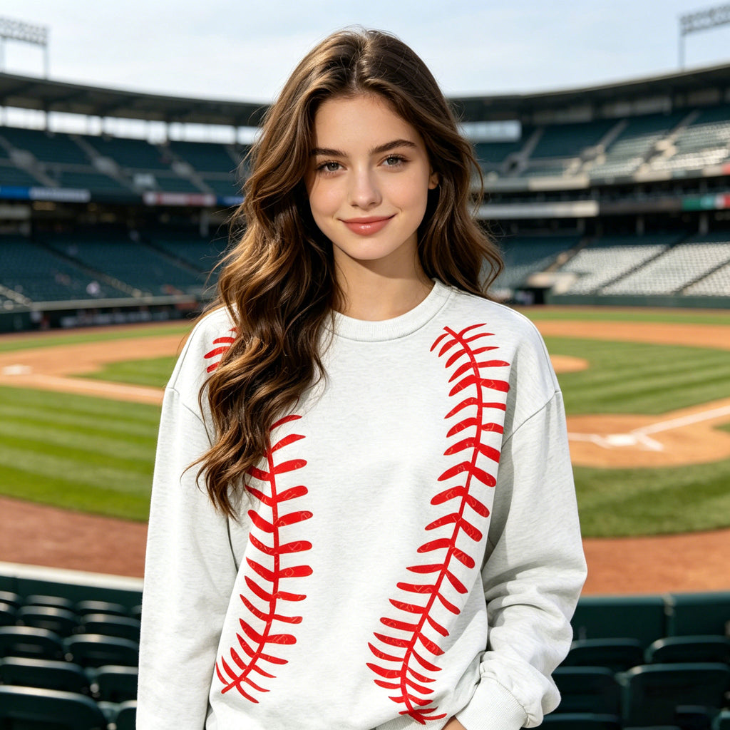 Baseball Red Stitch Graphic Crewneck Sweatshirt