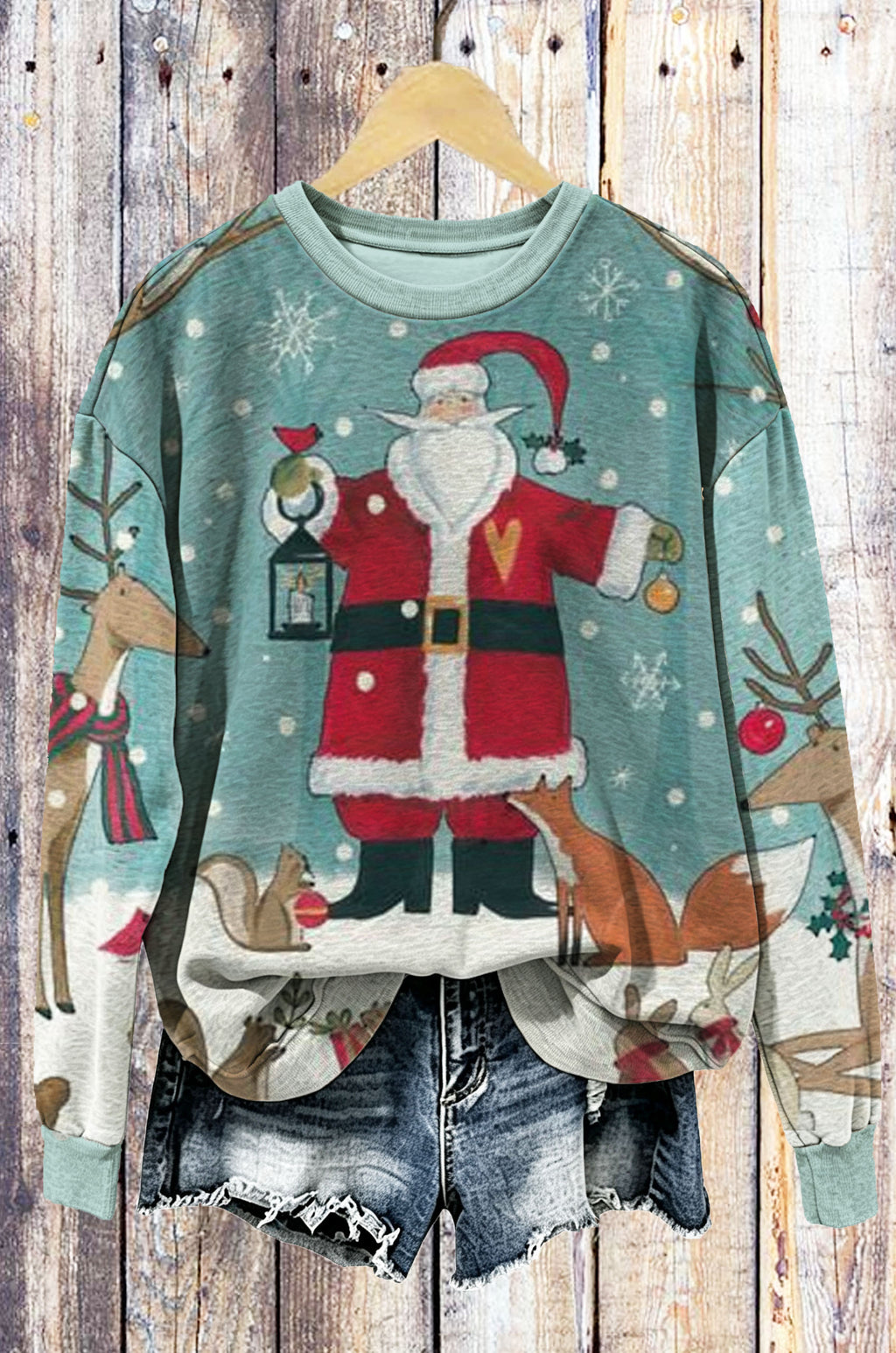 Vintage Santa Claus Forest Animals Christmas Crewneck Sweatshirt