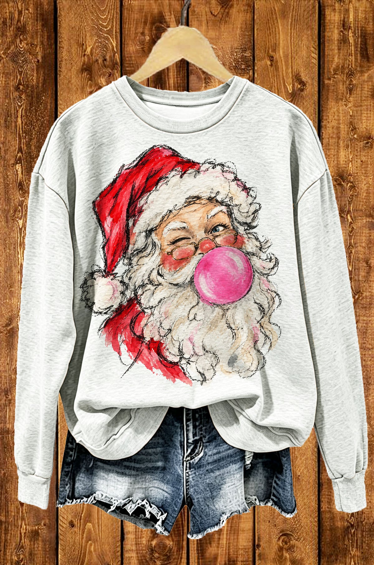 Funny Santa Pink Bubblegum Crewneck Sweatshirt