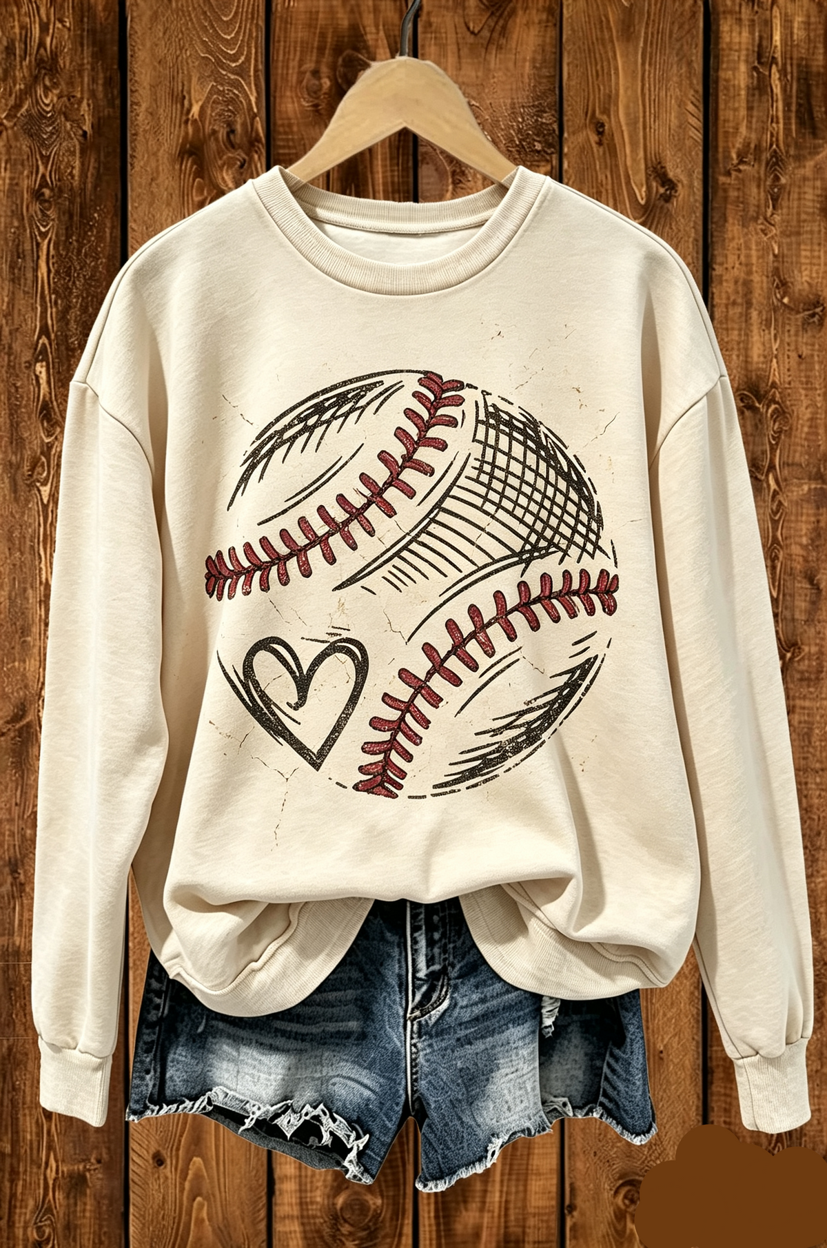 Vintage Baseball Heart Graphic Sweatshirt for Women Casual Crew Neck