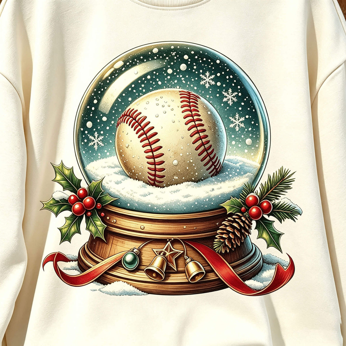 Christmas Baseball Snow Globe Graphic Crewneck Sweatshirt