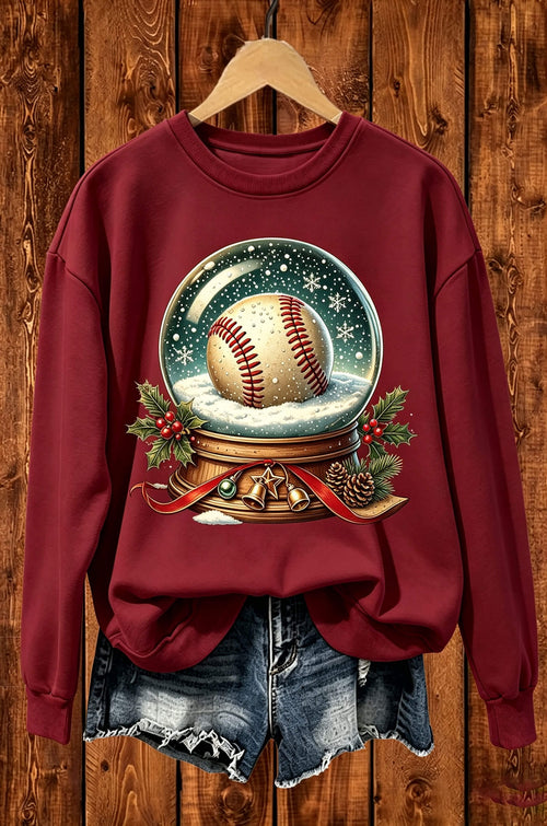 Christmas Baseball Snow Globe Graphic Crewneck Sweatshirt