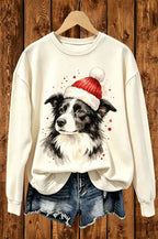 Christmas Border Collie Santa Hat Graphic Crewneck Sweatshirt