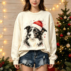 Christmas Border Collie Santa Hat Graphic Crewneck Sweatshirt