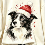 Christmas Border Collie Santa Hat Graphic Crewneck Sweatshirt