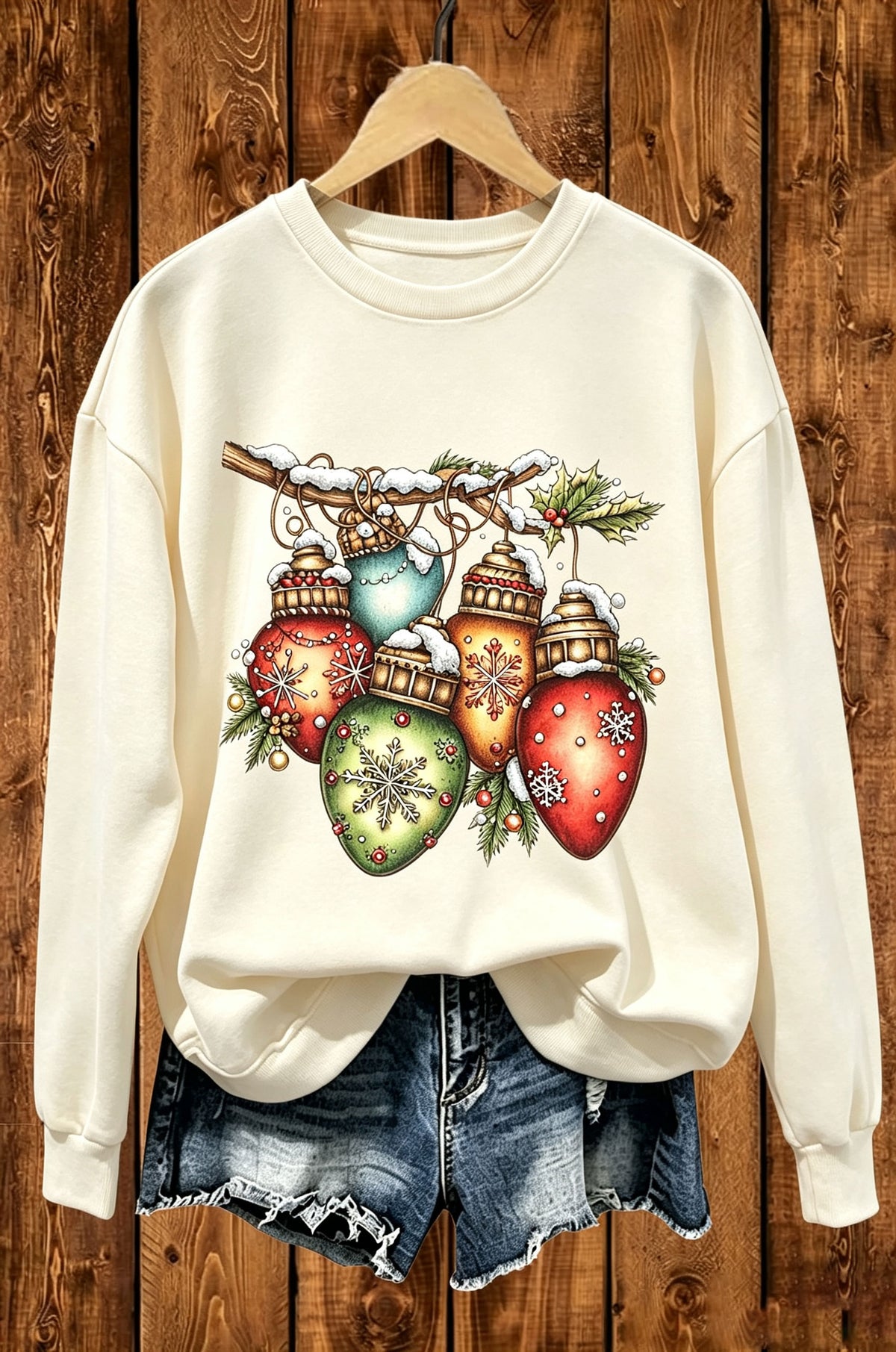 Vintage Christmas Baubles Ornaments Graphic Crewneck Sweatshirt