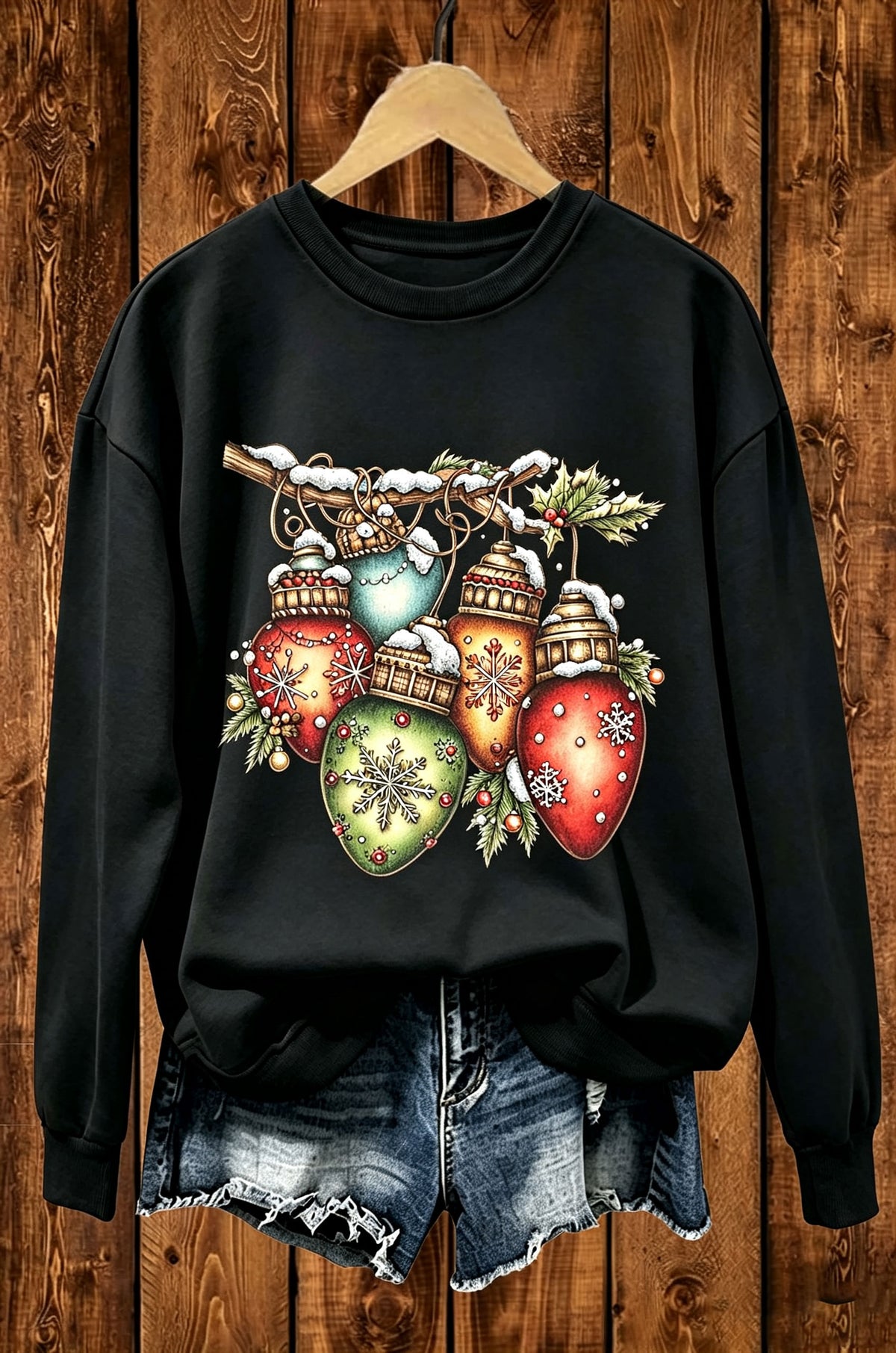 Vintage Christmas Baubles Ornaments Graphic Crewneck Sweatshirt