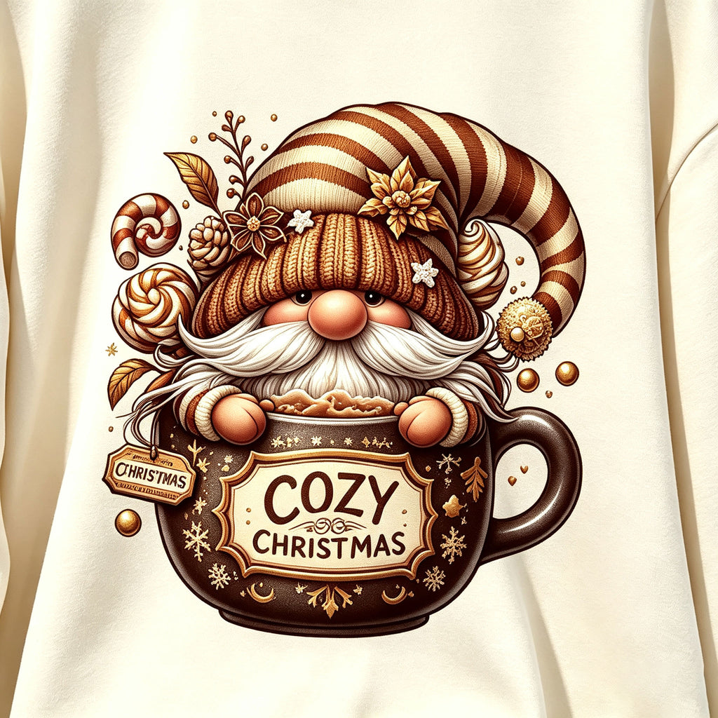 Cozy Christmas Gnome Hot Cocoa Mug Graphic Crewneck Sweatshirt