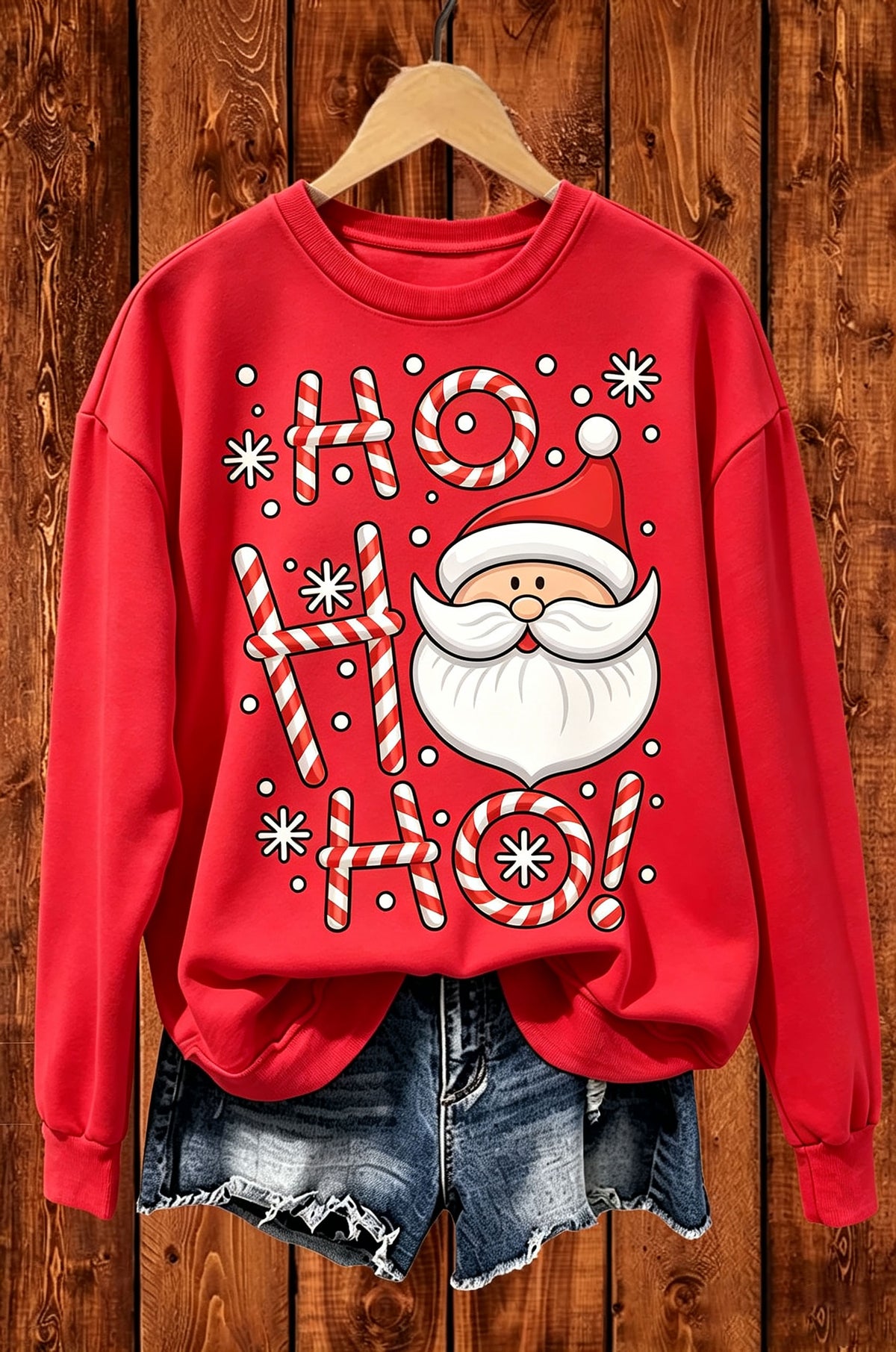 Ho Ho Ho Santa Candy Cane Christmas Graphic Crewneck Sweatshirt