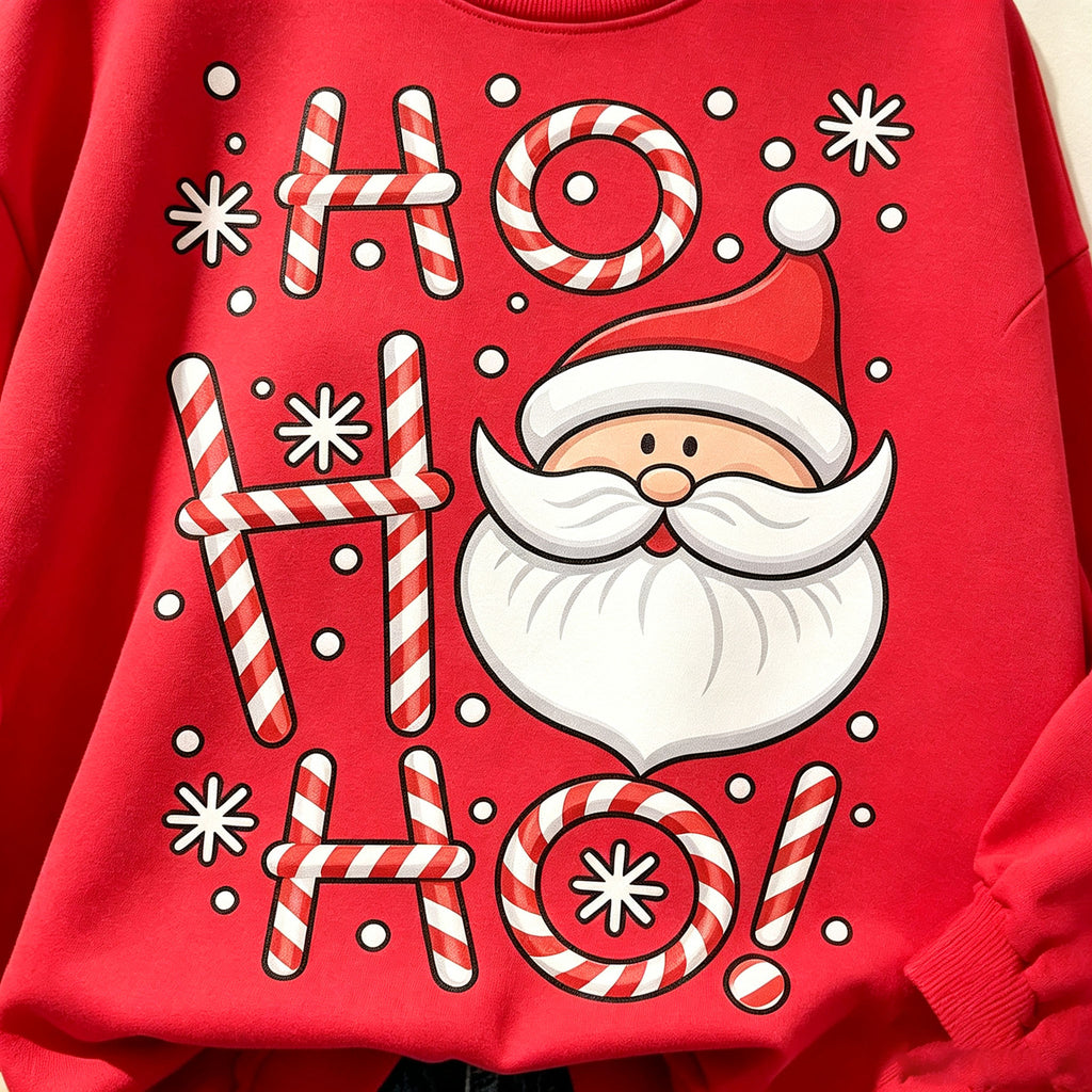 Ho Ho Ho Santa Candy Cane Christmas Graphic Crewneck Sweatshirt