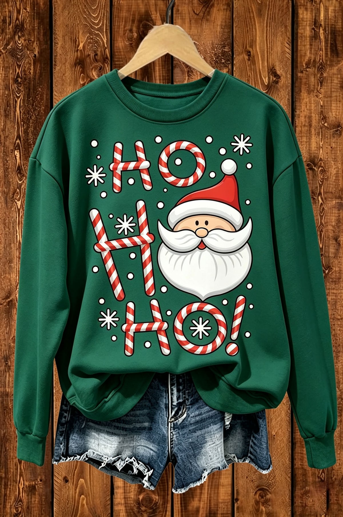 Ho Ho Ho Santa Candy Cane Christmas Graphic Crewneck Sweatshirt