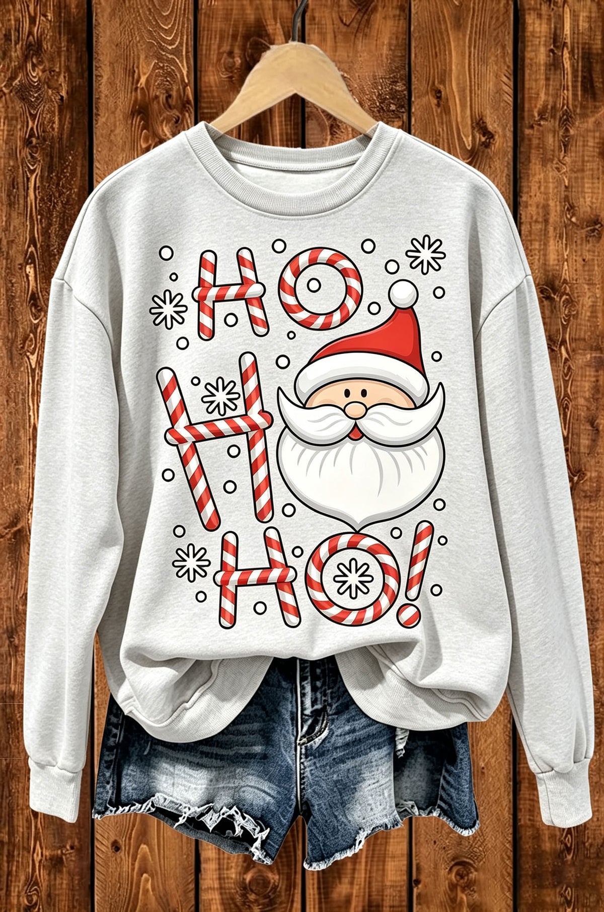 Ho Ho Ho Santa Candy Cane Christmas Graphic Crewneck Sweatshirt