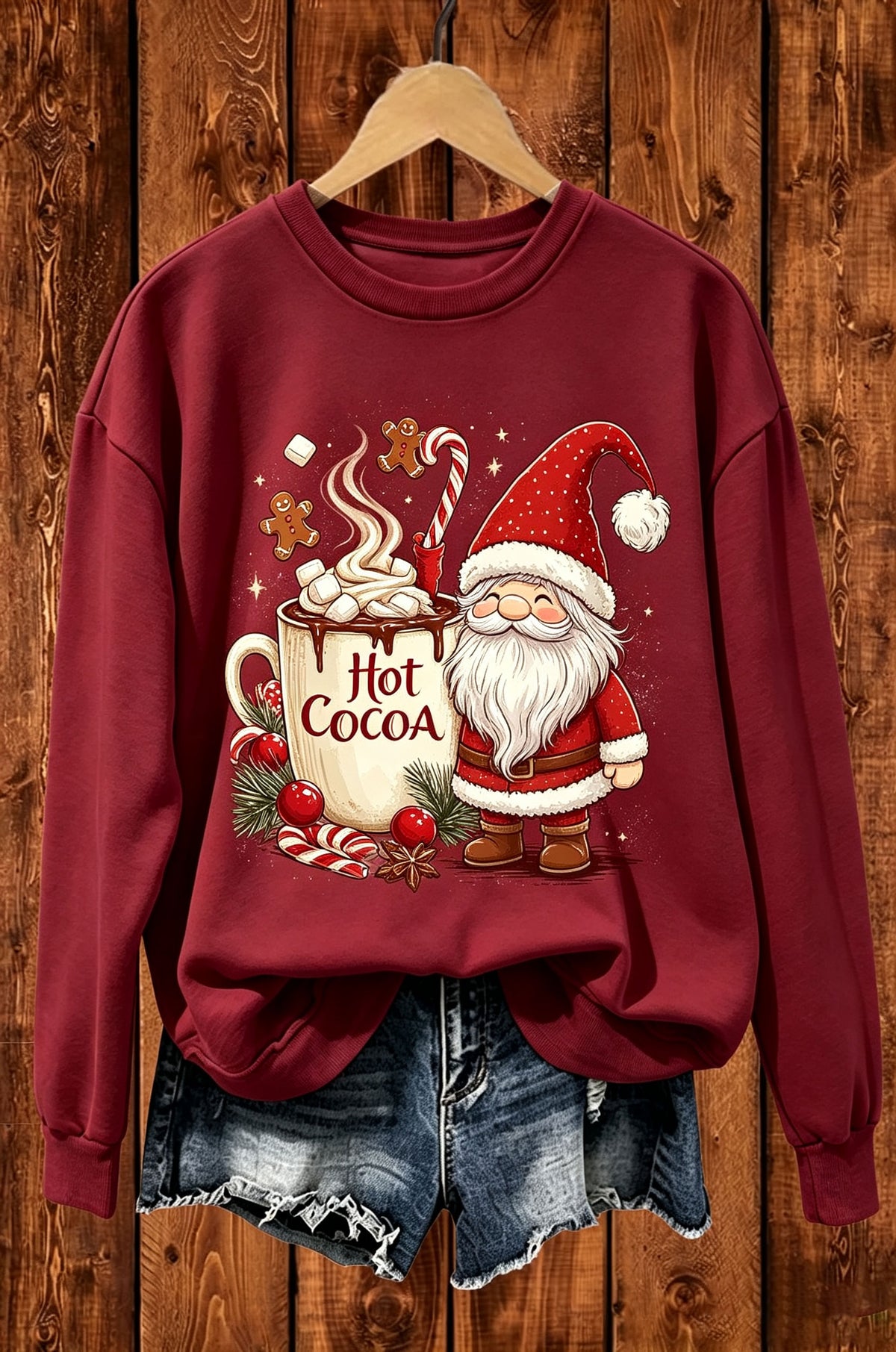 Christmas Gnome Hot Cocoa Graphic Crewneck Sweatshirt