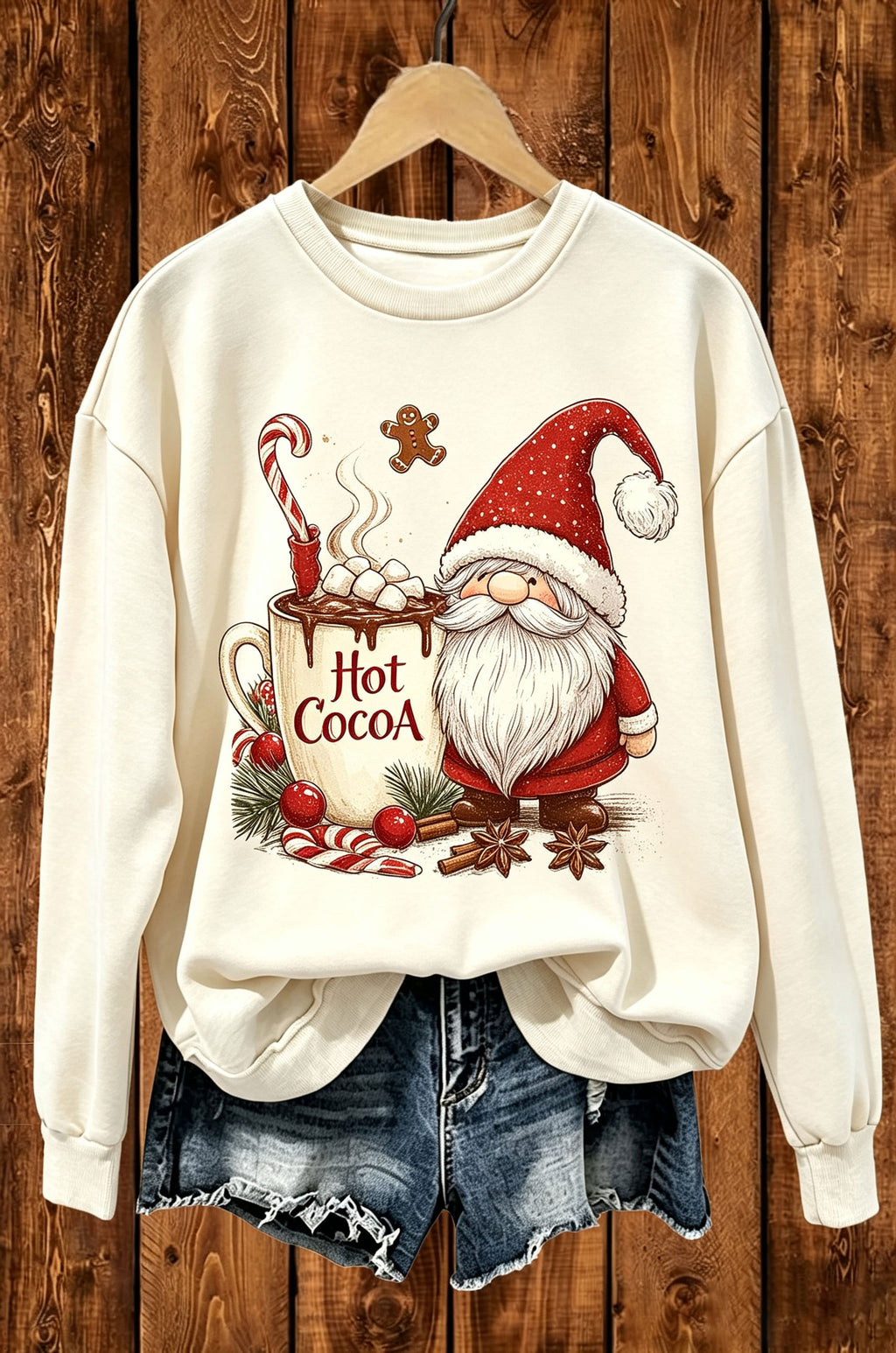 Christmas Gnome Hot Cocoa Graphic Crewneck Sweatshirt