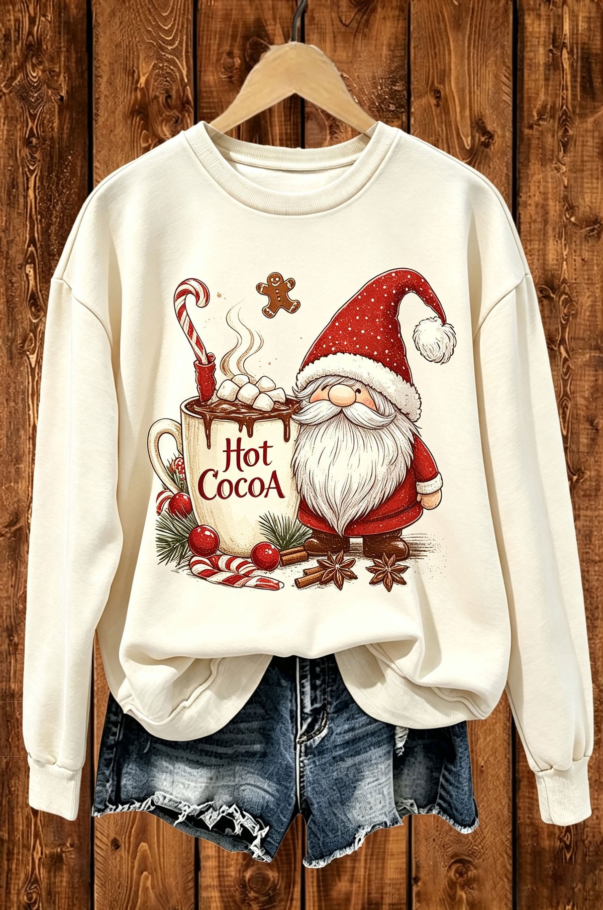 Christmas Gnome Hot Cocoa Graphic Crewneck Sweatshirt