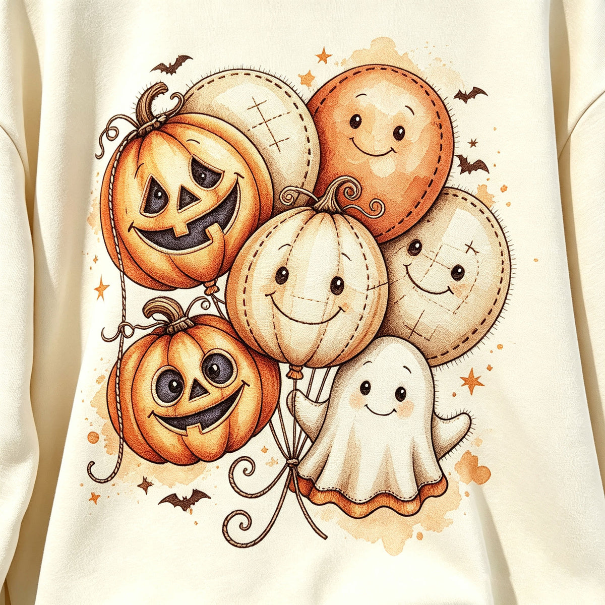 Halloween Pumpkin Ghost Balloon Graphic Crewneck Sweatshirt