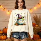 Cute Pumpkin Witch Hat Halloween Graphic Crewneck Sweatshirt