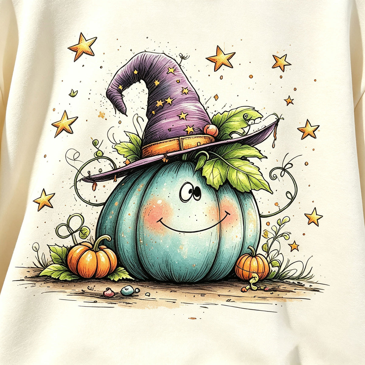 Cute Pumpkin Witch Hat Halloween Graphic Crewneck Sweatshirt