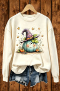 Cute Pumpkin Witch Hat Halloween Graphic Crewneck Sweatshirt
