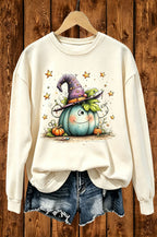 Cute Pumpkin Witch Hat Halloween Graphic Crewneck Sweatshirt