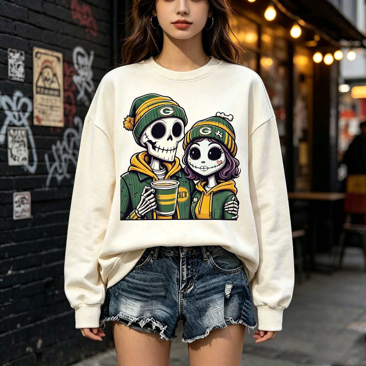Skeleton Couple Game Day Graphic Crewneck Sweatshirt