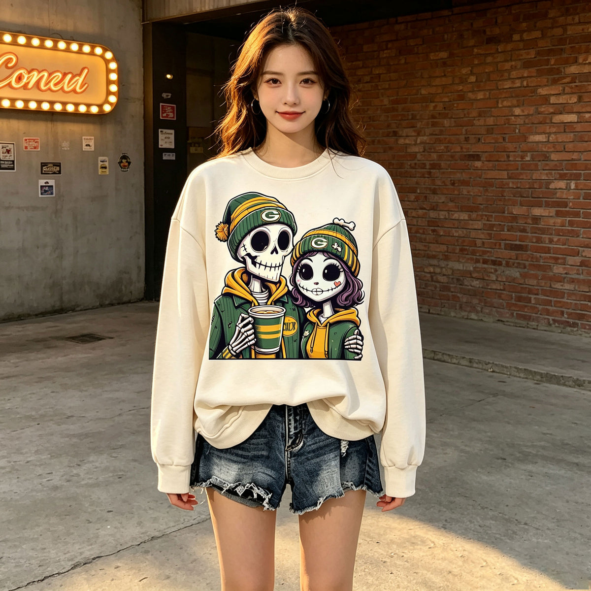 Skeleton Couple Game Day Graphic Crewneck Sweatshirt