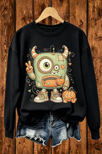 Cute Monster Pumpkin Halloween Graphic Crewneck Sweatshirt