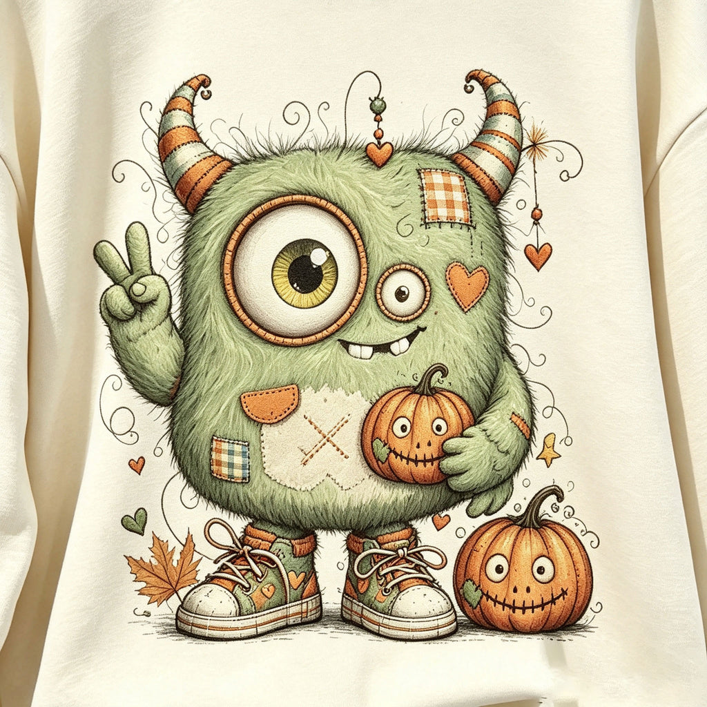 Cute Monster Pumpkin Halloween Graphic Crewneck Sweatshirt