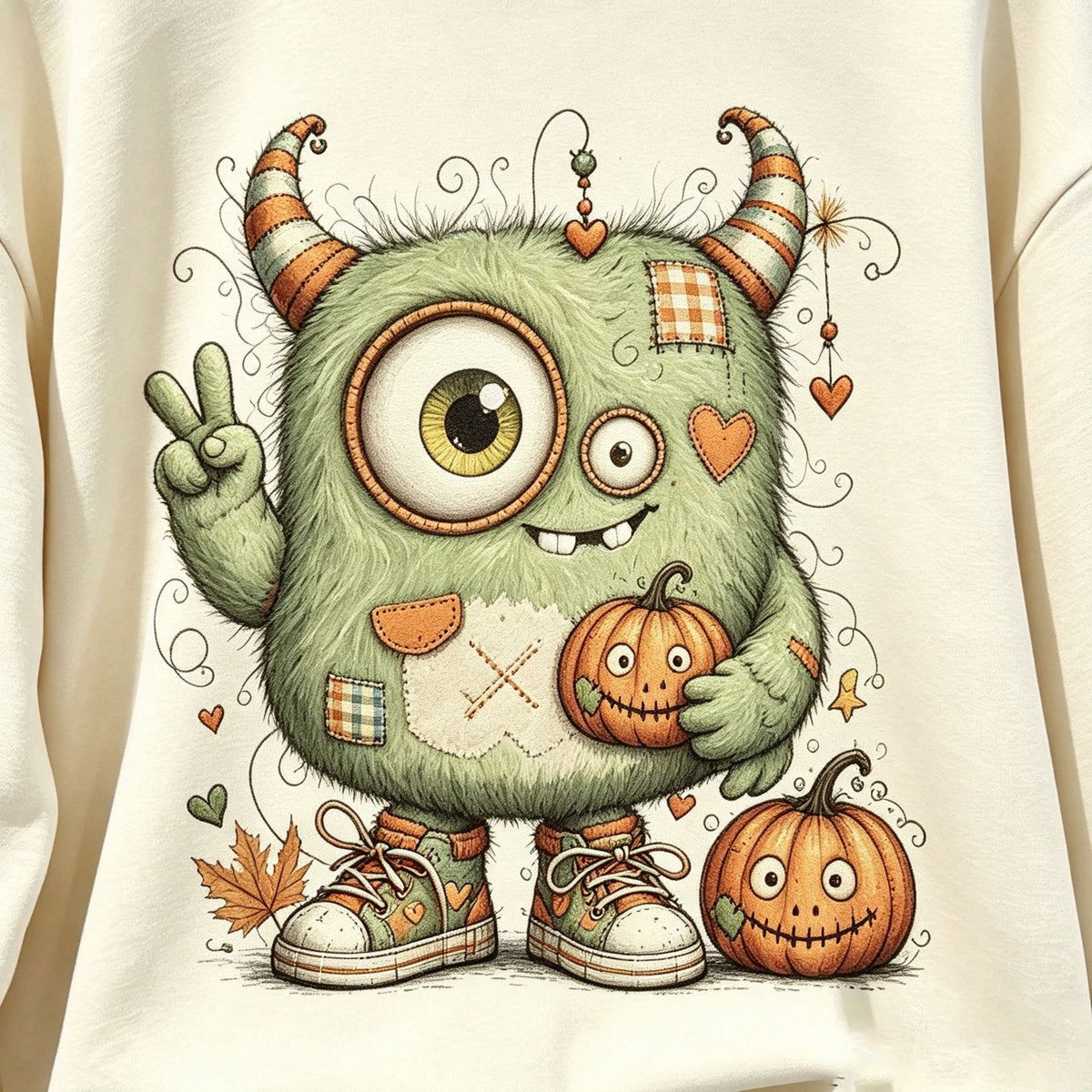 Cute Monster Pumpkin Halloween Graphic Crewneck Sweatshirt