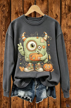 Cute Monster Pumpkin Halloween Graphic Crewneck Sweatshirt