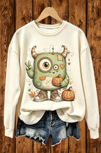 Cute Monster Pumpkin Halloween Graphic Crewneck Sweatshirt