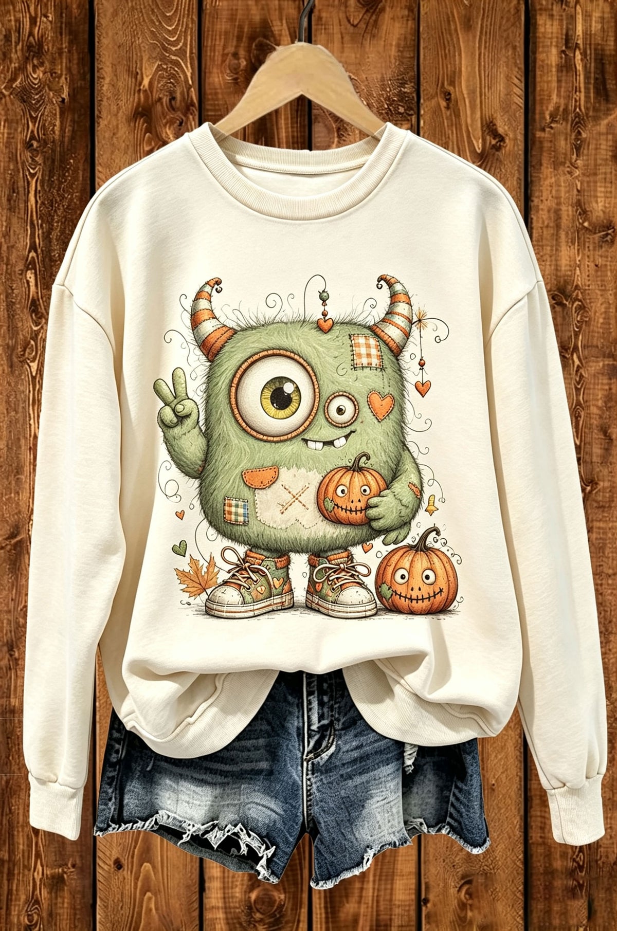 Cute Monster Pumpkin Halloween Graphic Crewneck Sweatshirt