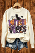 Witch Vibes Black Cat Halloween Graphic Crewneck Sweatshirt