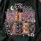 Witch Vibes Black Cat Halloween Graphic Crewneck Sweatshirt