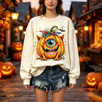 One-Eyed Monster Pumpkin Halloween Graphic Crewneck Sweatshirt