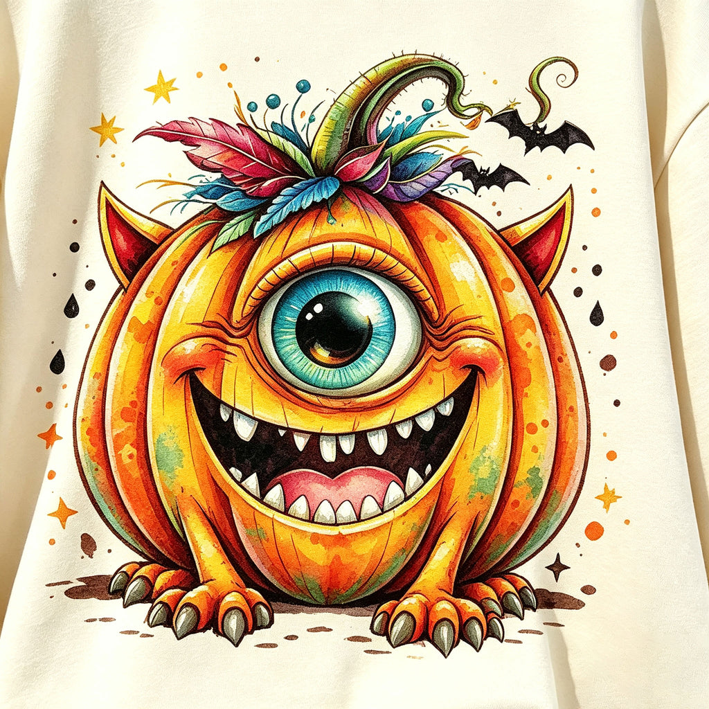 One-Eyed Monster Pumpkin Halloween Graphic Crewneck Sweatshirt