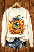 One-Eyed Monster Pumpkin Halloween Graphic Crewneck Sweatshirt