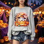 Cute Ghost Pumpkin Halloween Graphic Crewneck Sweatshirt