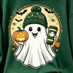 Cute Ghost Pumpkin Coffee Halloween Graphic Crewneck Sweatshirt