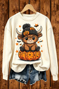Highland Cow Pumpkin Halloween Graphic Crewneck Sweatshirt
