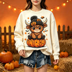 Highland Cow Pumpkin Halloween Graphic Crewneck Sweatshirt